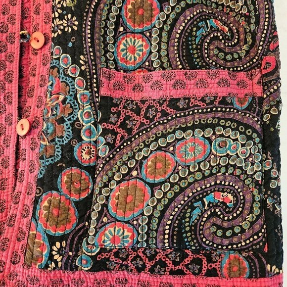 Provence d'amour Sz Medium Reversible Jacket Quilted Coat Pink Y2K Boho Paisley - Picture 6 of 14